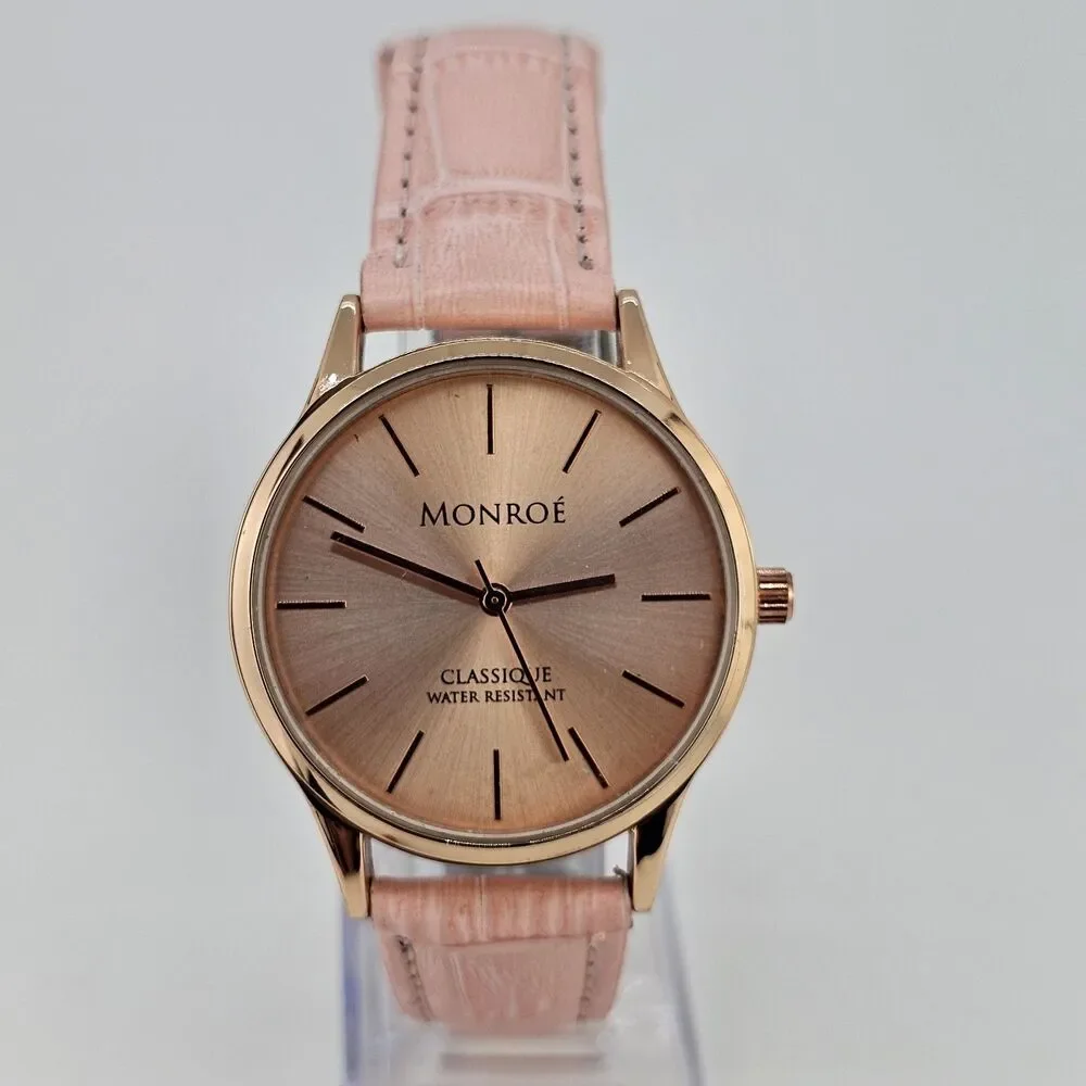 36MM Women's Watch Rose Gold‎ Dial Case New Pink Leather Bands New Battery